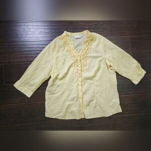 D&Co Ruffle Button Up Womens Yellow Casual Blouse 1X